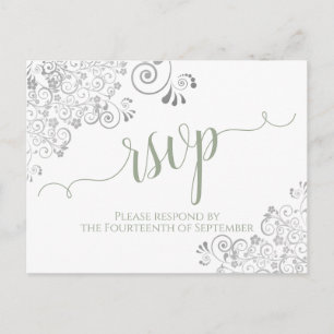 Carte Postale Lacy Calligraphie Sage Vert Blanc Mariage RSVP