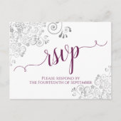 Carte Postale Lacy Calligraphy Magenta & White Wedding RSVP (Devant)