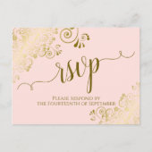 Carte Postale Lacy Gold Calligraphie Blush Rose Wedding RSVP (Devant)