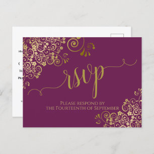 Carte Postale Lacy Gold Calligraphie Cassis Violet Mariage RSVP