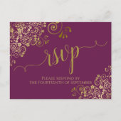 Carte Postale Lacy Gold Calligraphie Cassis Violet Mariage RSVP (Devant)