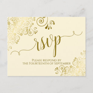 Carte Postale Lacy Gold Calligraphie Elegant Cream Wedding RSVP