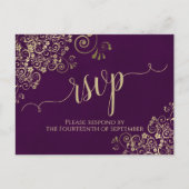 Carte Postale Lacy Gold Calligraphie Élégant Mariage violet RSVP (Devant)