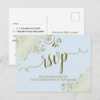 Lacy Gold Calligraphie Poudre Bleu Mariage RSVP