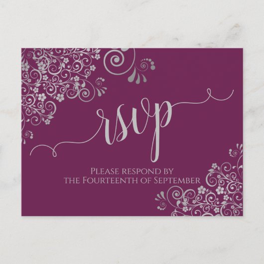 Carte Postale Lacy Silver Calligraphie Cassis Mariage violet RSV (Devant)
