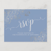 Carte Postale Lacy Silver Calligraphie Light Mariage bleu RSVP (Devant)