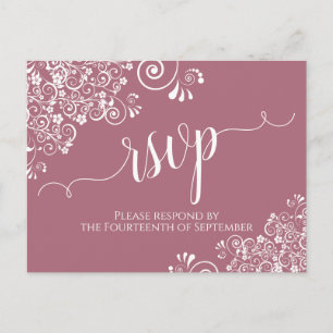 Carte Postale Lacy White Calligraphie sur Dusty Rose Wedding RSV