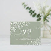 Carte Postale Lacy White Calligraphie sur Sage Green Wedding RSV (Debout devant)