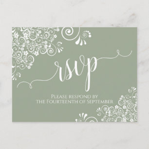 Carte Postale Lacy White Calligraphie sur Sage Green Wedding RSV