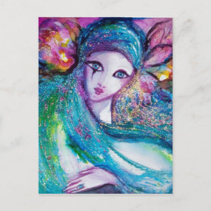 Carte Postale LADY BLUE MASK Venetian Masquerade Party