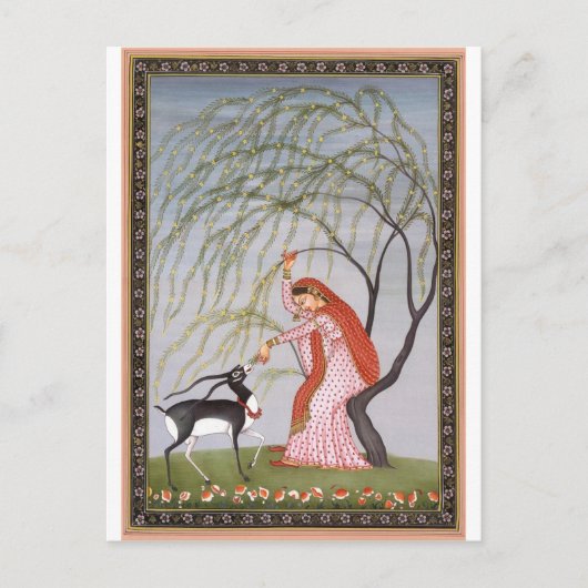 CARTE POSTALE LADY FEEDING ANTELOPE ANCIEN INDE ART (Devant)