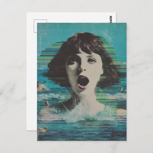 Carte Postale Lady Glitch à la plage (Devant / Derrière)