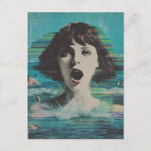 Carte Postale Lady Glitch à la plage (Devant)