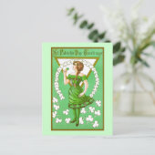 Carte Postale Lady Holding Shamrock Jour de la Saint Patrick Vin (Debout devant)