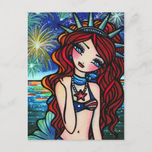 Carte postale Lady Liberty 4 juillet Mermaid Art