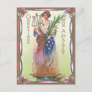 Carte Postale Lady Liberty Flamme Éternelle Balance de Justice