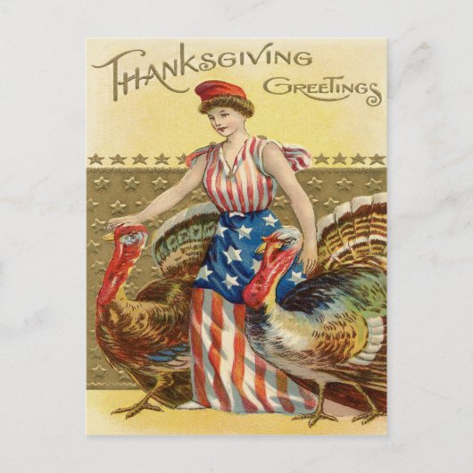 Carte Postale Lady Liberty Turkeys US Drapeau Patriotique (Devant)