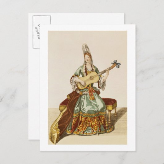 Carte Postale Lady of Quality Jouant de la Guitare, assiette de  (Devant / Derrière)