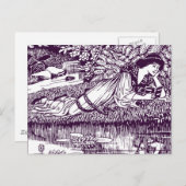 Carte Postale Lady Reading à côté d'un étang (Devant / Derrière)