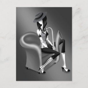 Carte postale Lady Saxophonist avec air Vintage