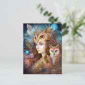 Carte Postale Lady With Owl Surreal Imaginaire Art (Debout devant)