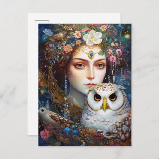 Carte Postale Lady With Owl Surreal Imaginaire Art (Devant / Derrière)
