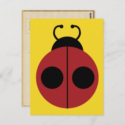 Carte Postale Ladybug 60s rétro cool rouge jaune (Devant / Derrière)