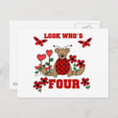 Carte Postale Ladybug Bear 4th Birthday Tshirts et cadeaux (Devant / Derrière)