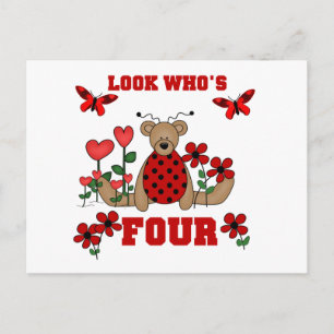Carte Postale Ladybug Bear 4th Birthday Tshirts et cadeaux