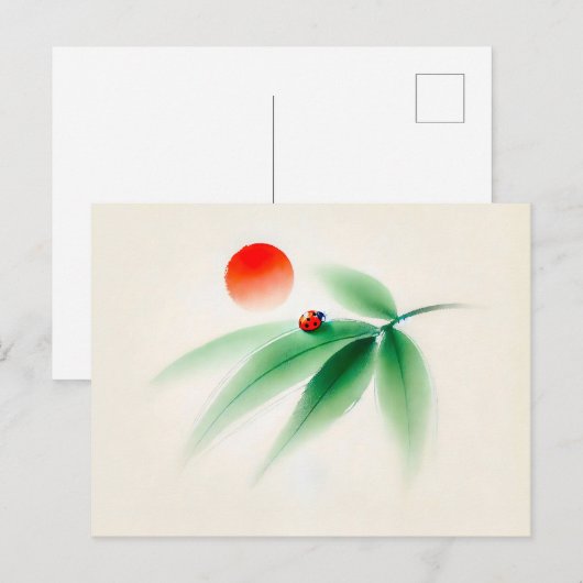 Carte Postale Ladybug chinois sur le bambou (Devant / Derrière)
