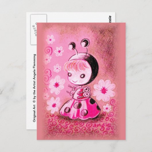 Carte Postale Ladybug dans une robe (Devant / Derrière)