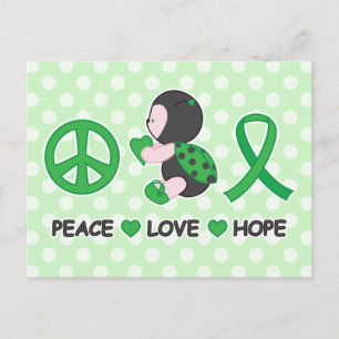 Carte Postale Ladybug Peace Love Hope Green Awareness Ruban