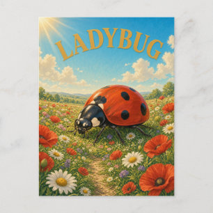 Carte Postale Ladybug Poppy Prairie Aquarelle GeoSaga