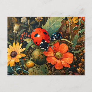 Carte Postale Ladybug sur une simple illustration de la fleur de