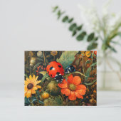 Carte Postale Ladybug sur une simple illustration de la fleur de (Debout devant)
