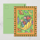 CARTE POSTALE LADYBUGS QUI RETOURNENT SUR LES FEUILLES D'AUTOMNE (Devant / Derrière)