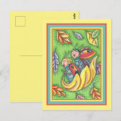 CARTE POSTALE LADYBUGS QUI RETOURNENT SUR LES FEUILLES D'AUTOMNE (Devant / Derrière)