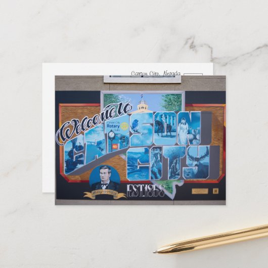 Carte Postale L'Affiche de bienvenue de Carson City, Nevada (Devant/Arrière en situation)