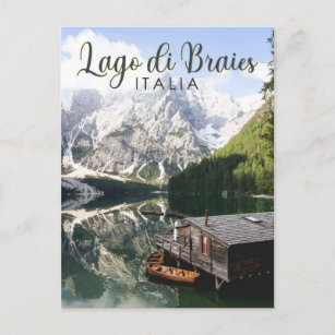 Carte Postale Lago di Braies Italie Travel Art Vintage