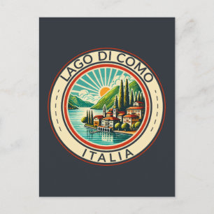 Carte Postale Lago di Como Italie Illustration Voyage Art Badge