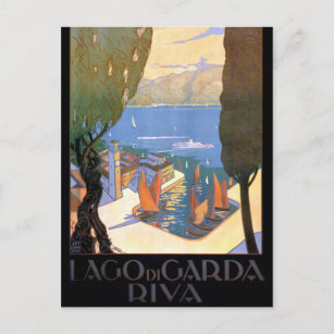 Carte Postale Lago di Garda Lake Poster vintage restauré