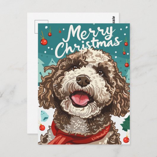 Carte Postale Lagotto Romagnolo Joyeux Noël (Devant / Derrière)