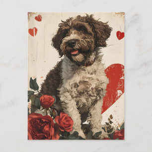 Carte Postale Lagotto Romagnolo Saint-Valentin Vintage