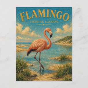 Carte Postale Lagune côtière flamant rose aquarelle GeoSaga