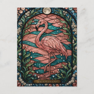 Carte Postale Lagune Rose Flamant Illumina Vitrail
