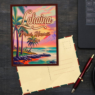 Carte Postale Lahaina Maui Hawaii Retro Sunset Souvenir 1950