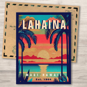 Carte Postale Lahaina Maui Hawaii Retro Sunset Souvenir 1950