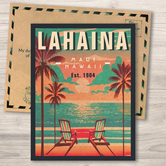 Carte Postale Lahaina Maui Hawaii Retro Sunset Souvenir 1950
