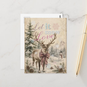 Carte Postale Laissez tomber la neige Style Vintage Renne Noël