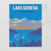 Lake Geneva Suisse Travel Art Vintage